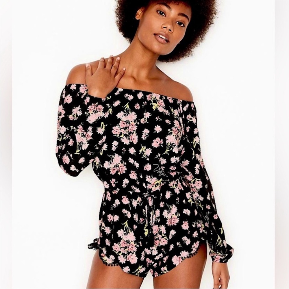 Victoria's Secret Black and Pink Floral Romper